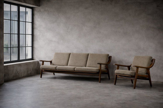 Image 1 of Vintage Mid-Century Scandinavian Modern 3-Seat Sofa & Armchair by Hans J. Wegner for Getama, Set of 2, 1960s