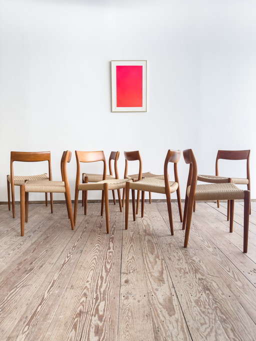 Mid - Century Teak Dining Chairs # 77 by Niels O. Møller, J. L. Moller, Set of 8