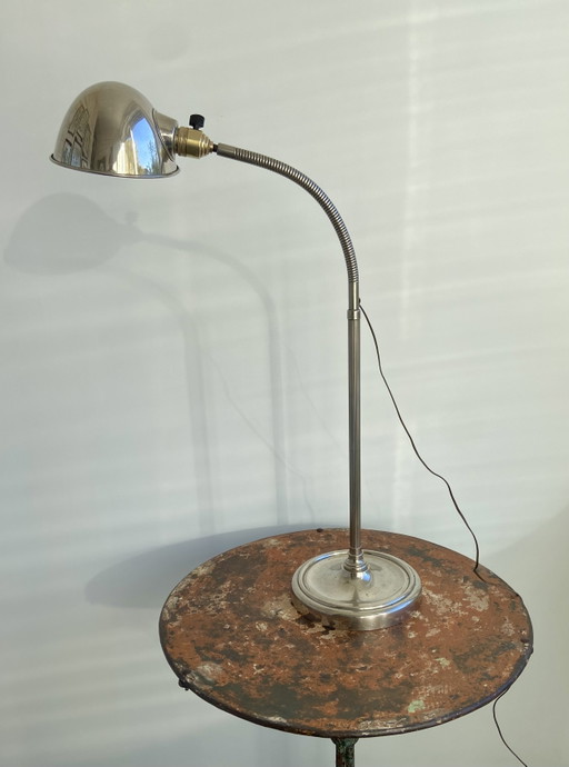 French Art Deco Adjustable Desk Lamp, Chrome & Brass, 1930s–1950s