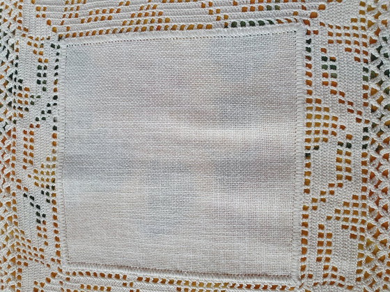 Tovaglia unica fatta all'uncinetto, bianca, ca. 80x80cm, selbst gefertigt, Handarbeit, Accessori da tavola (foto 5 di 6)