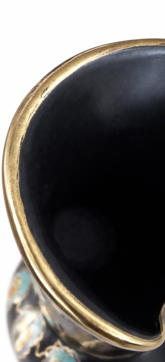 Image 1 of Vintage Regina Gouda "Nora" Pitcher – Hand-Painted Matte Black & Gold – 1930s