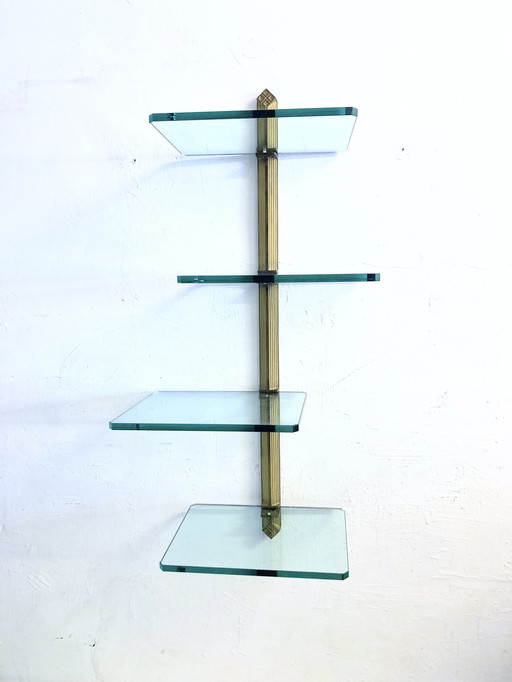 Wandplank Messing Glas Hollywood Regency door Peter Ghyczy 80s /90s Design