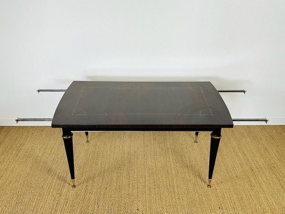 Image 1 of Art Deco modernistische uitschuifbare eettafel van Maccassar ebbenhout, 1950