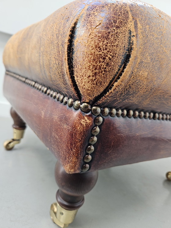 Image 1 of Vintage Hocker (Ottoman) Bruin Schapenleer