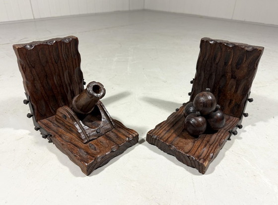 Image 1 of Spanish brutalist bookends cannon & cannonballs 1960s