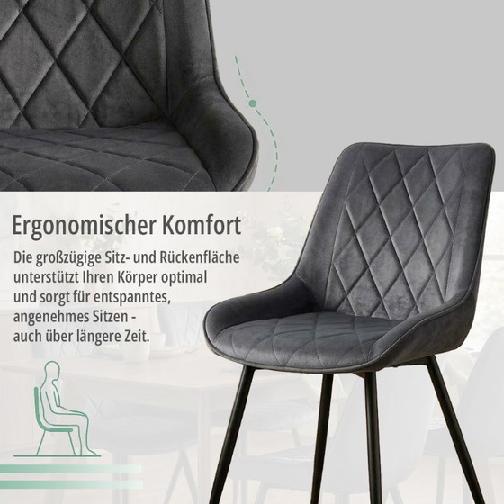 Image 1 of 6er Set Premium Stühle in Grau mit Metallbeinen Bequeme Polsterstühle Samt