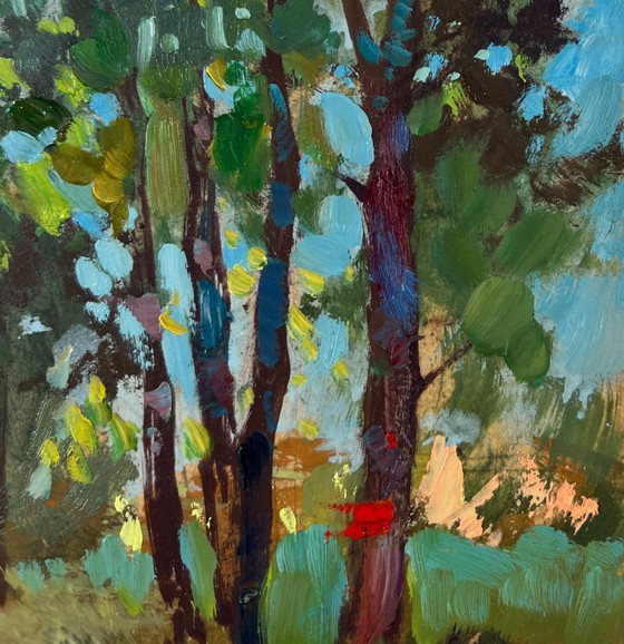 Image 1 of Original Oil Painting Summer Nature Landscape Quiet forest river