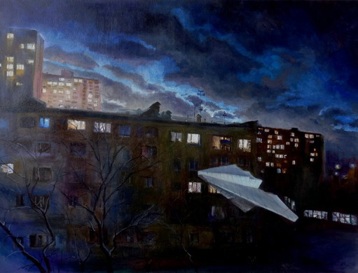 Original Ölgemälde Moderne Kunst Symbolismus Nachtstadt Neujahr