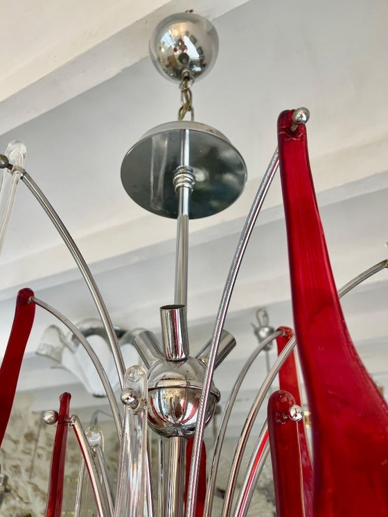 Image 1 of Kronleuchter Muranoglas zweifarbig Chrom , Italien 1990