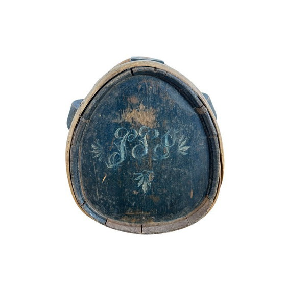 Image 1 of Cantimplora de campaña antigua sueca de madera, fechada en 1773 – Cantimplora de campaña de arte popular pintada a mano
