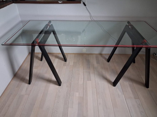 Mesa vintage Zanotta Gaetano – Gae Aulenti, bureau, Denim, Glass