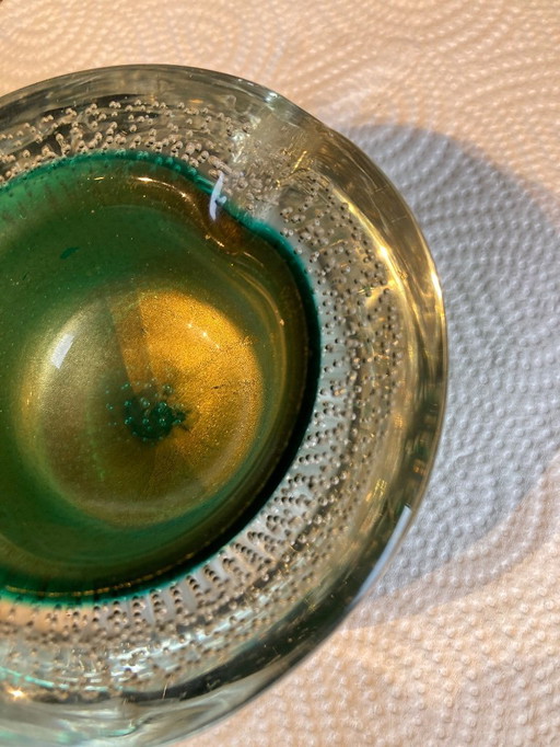 Kleuren van een pauw - Murano Italië - Sommerso Bullicante - Asbak - Vintage 1960