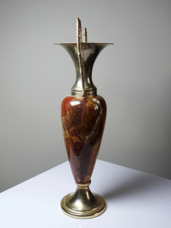 Image 1 of Grote decoratieve cassolette van onyx en verguld metaal, Italië, jaren 60-70.