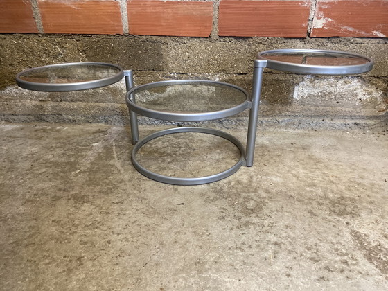 Image 1 of Tavolo Basse LEITMOTIV Métal Gris + 3 Plateaux Verre Années 70 Vintage #D370