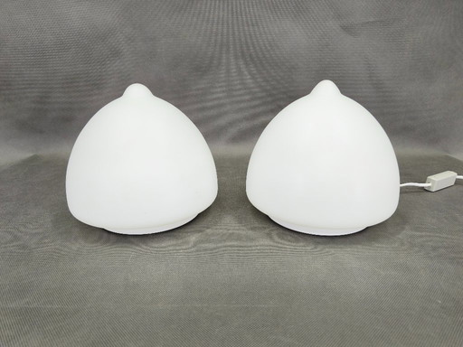 Pair of Czech Opaline Glass Sculptural Table Lamps, 1970s