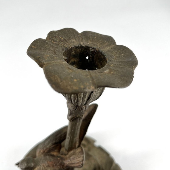 Image 1 of Antiker figürlicher Kerzenleuchter mit Vögeln, Zinkguss, um 1880–1900