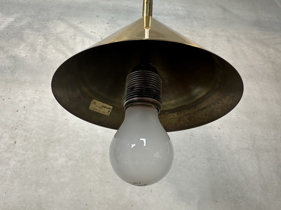 Image 1 of Vintage Glashütte Limburg Pendant Lamp - Opaline And Brass