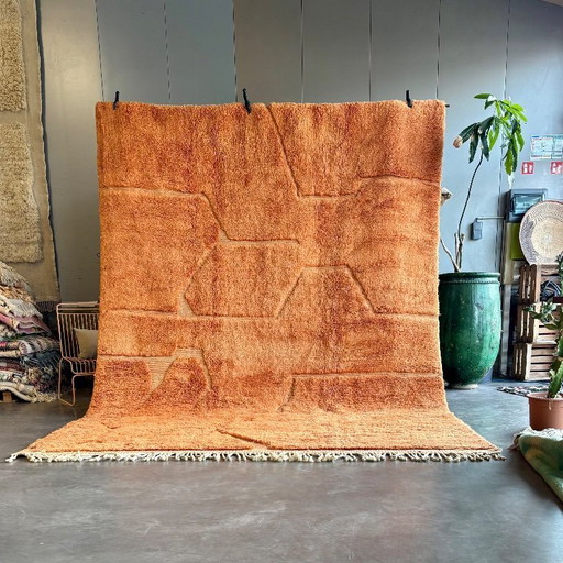 Moroccan Orange wool rug 250x360 cm– Handmade geometric rug – Contemporary Berber carpet
