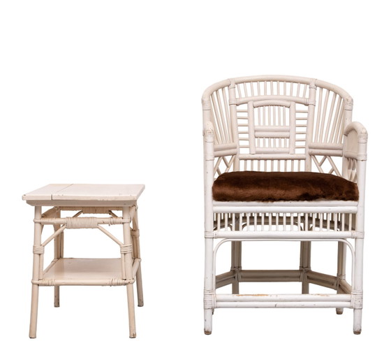 Set vintage Chippendale Brighton Pavilion rattan chair and table 1960s – Armchairs (photo 13 of 40)