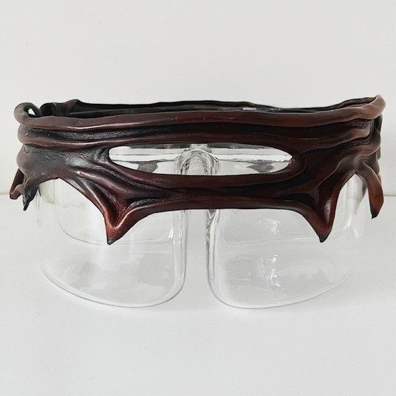 Ciotola in vetro dal design brutalista vintage con decorazione in pelle, Robert Kremsky, anni '90 – Ciotole (photo 5 of 16)