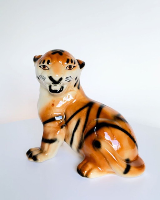 1960s Italian Crackle Glazed Ceramic Tiger cub – Hollywood Regency Style
