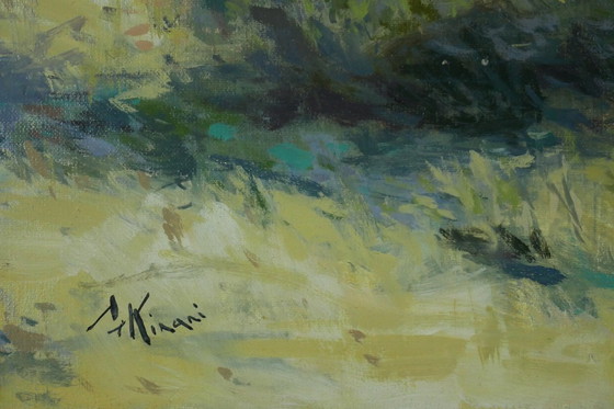 Image 1 of Old brick bridge in Normandy - Signed oil painting