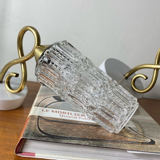 Image 1 of Coppia di applique a collo d'oca in ottone con paralumi a tulipano in vetro trasparente