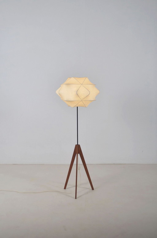 Cocoon floor lamp with tripod in teak, 1960s