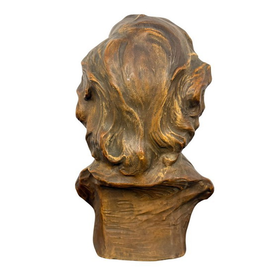Vintage gipsen buste van Frédéric Chopin, Beeldhouwkunst, Brons, Bruin, Klassiek (foto 3 van 6)