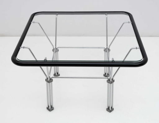 Table basse post-moderne en cristal et acier, attribuée à Niels Bendtsen, années 1970