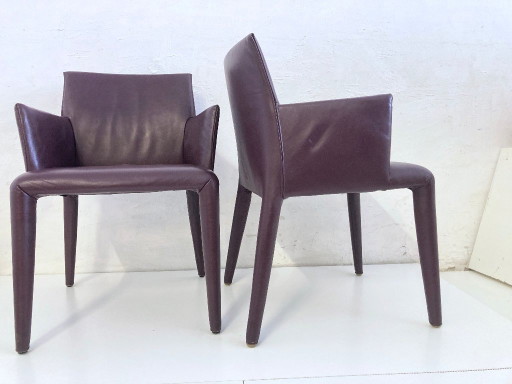 Set of 2 B&B Italia armchairs, full vent leather, Mario Bellini style