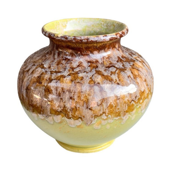 Image 1 of SS Meissen Keramikvase Typ 1107/8 Deutschland, 1960er Jahre, kristalline Tropfglasur gelbbraun