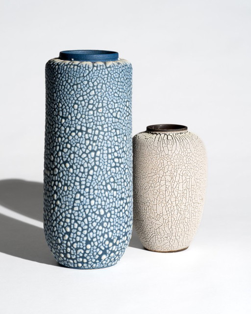 ALBERT KIESSLING Schlangenhaut XL Vase Duo Ostdeutsche Keramik REDUKTIONSGLASUR GDR