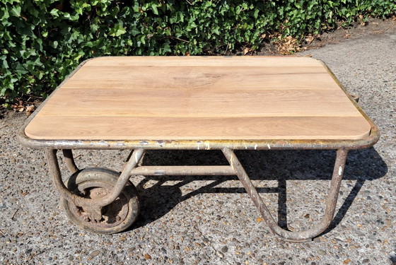Image 1 of Buiscar stone cart lounge table with oak table top