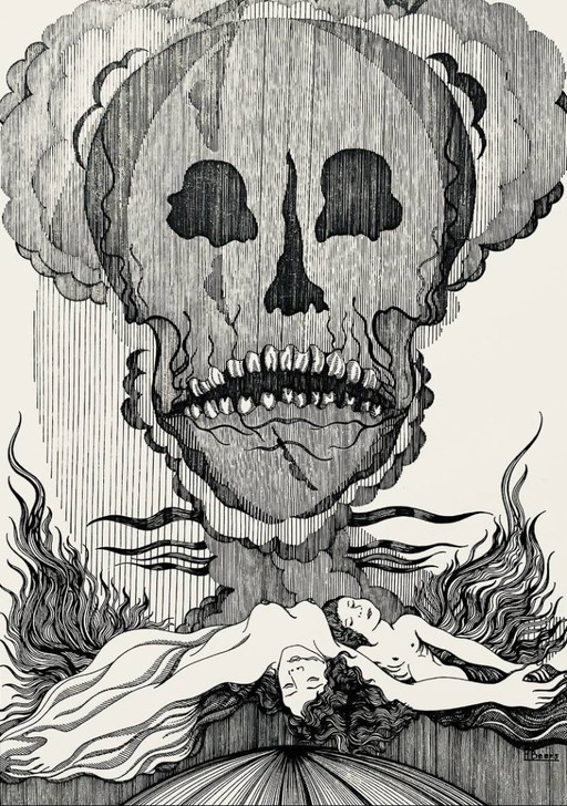 Hans Beers (1946) - Indian ink, vanitas and female nudes, circa 1970