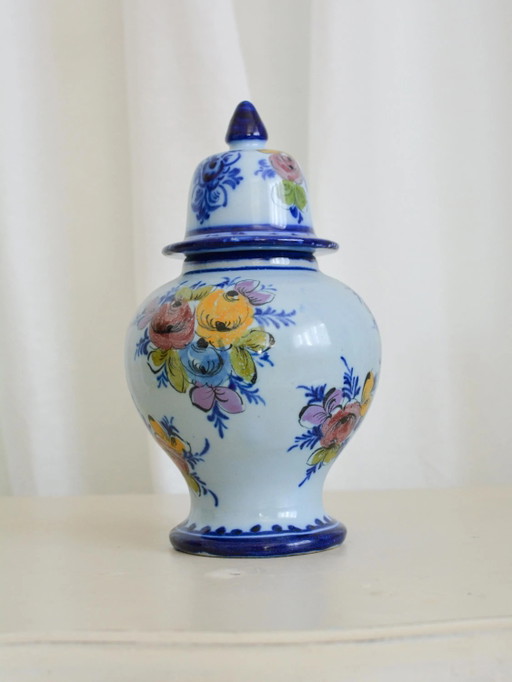 R.C.C.L. Alcobaça Floral Potiche Vase, Hand-Painted Portuguese Ceramic, 1970s