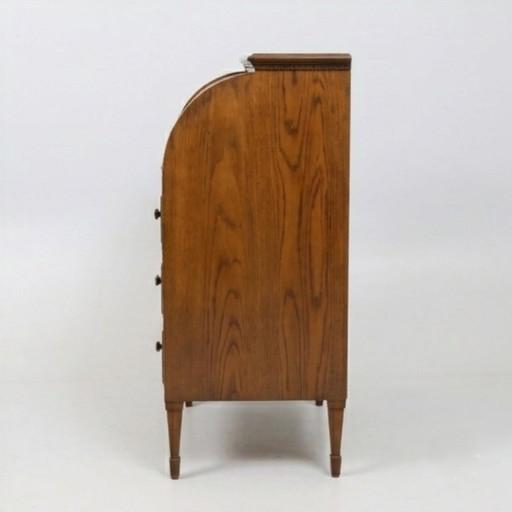 Vintage eikenhouten secretair met rolluik - 80 cm, jaren 1950