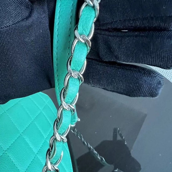 Image 1 of Chanel Caviar 25CM 2017 Urban Handle Quilted Grained Calfskin Green Blue Silver Hardware Series 23