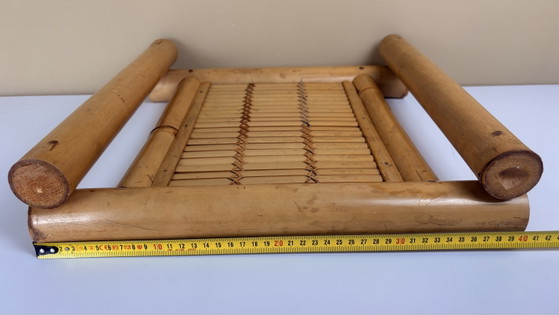 Grand plateau de service vintage en bambou fait main avec poignées et plateau tressé – Accessoires de table (photo 8 of 10)