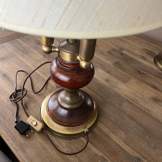 Set di 2 lampade vintage, Lampade da tavolo, Tessile, Legno, Beige (foto 8 di 15)