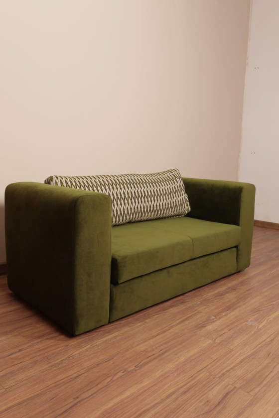 Image 1 of Vintage sofa 2 places deep olive green modern design 