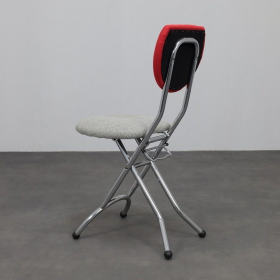 Image 1 of Set di 4 sedie pieghevoli postmoderne in cromo e lana, Italia, anni '90