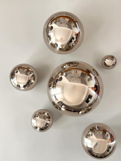 Set of 6 Sculptural Stainless Steel Half-Spheres – Reflective Modern Wall Decor