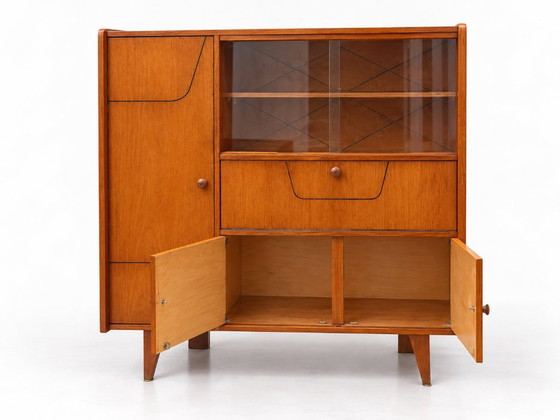Buffet haut vintage Mid-Century – Armoire murale en bois avec vitrine années 50/60 – Wood (photo 3 of 6)