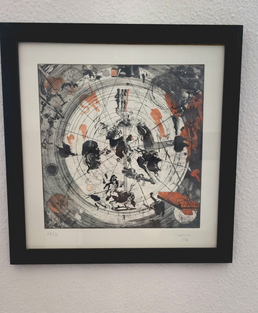 Jorge Castillo Originele Farbradierung 1972 Signiert 49/50 Aquatinta Spanien – kunst, Glass, Paper
