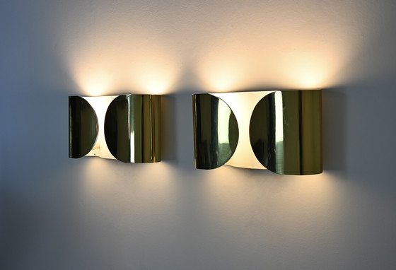 Image 1 of Lampes murales Golden Foglio par Tobia & Afra Scarpa pour Flos, 1960, ensemble de 2