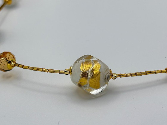 Image 1 of White Murano Glass Necklace with 24kt Gold Leaf – Venetian Artisan Jewelry