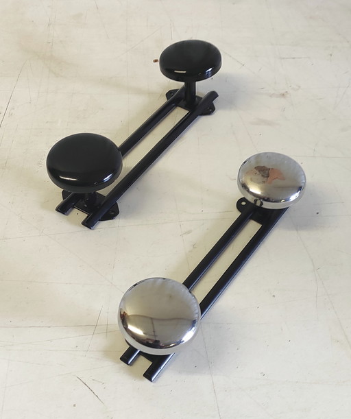 Vintage wall-mounted coat rack with 2 metal hooks - mid-20th century