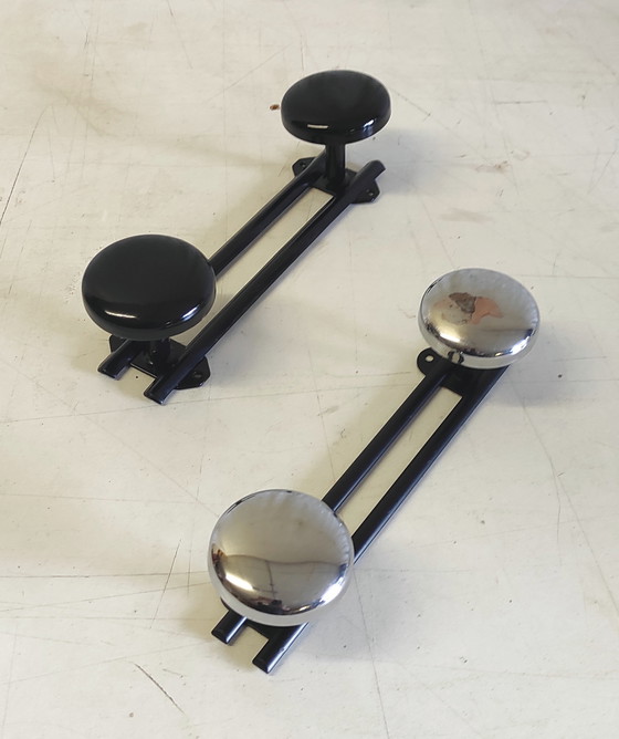 Image 1 of Vintage wall-mounted coat rack with 2 metal hooks - mid-20th century