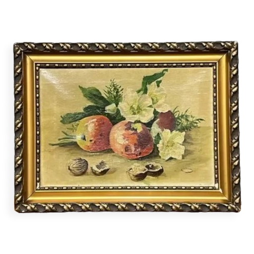 Still life with fruits and flowers. – schilderijen tekeningen, Canvas